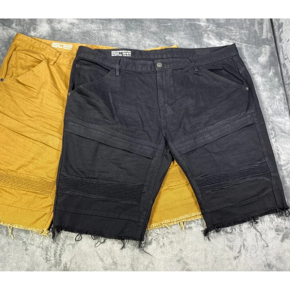 Lot Of 2 Smoke Rise Shorts Mens Size 50 Denim Moto Raw Hem Hip Hop Y2K Jorts Zip